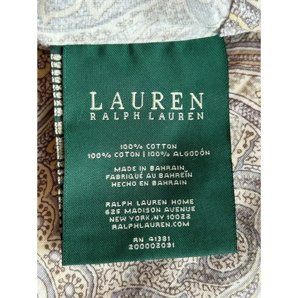 Ralph Lauren Standard Rectangular Pillow Sham Yellow Blue‎ Paisley 100% Cotton